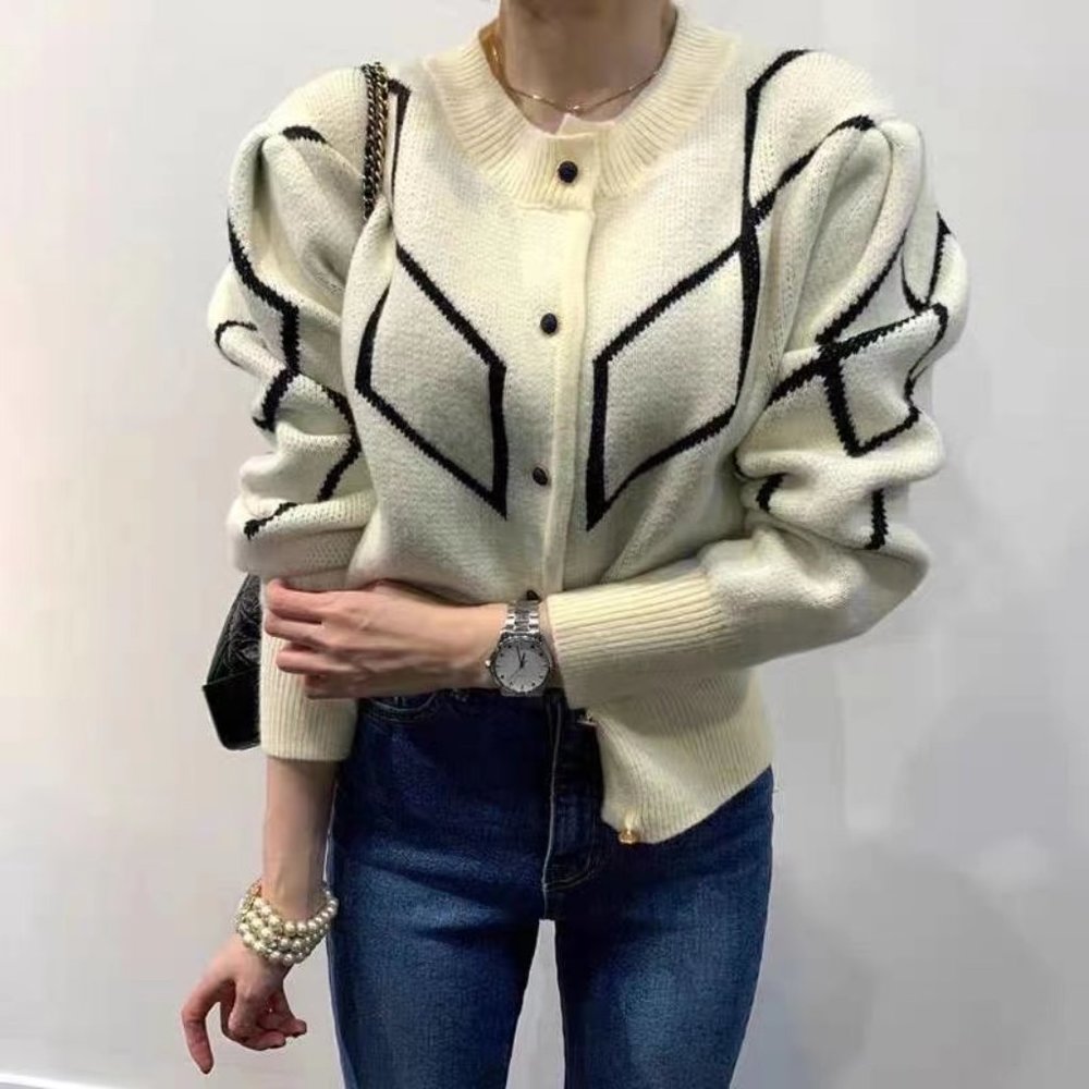 Brand New-Korean Fashion-Diamond Print Cardigan